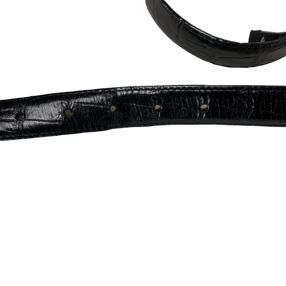 Brighton Black Leather Embossed Belt Silver Buckle‎